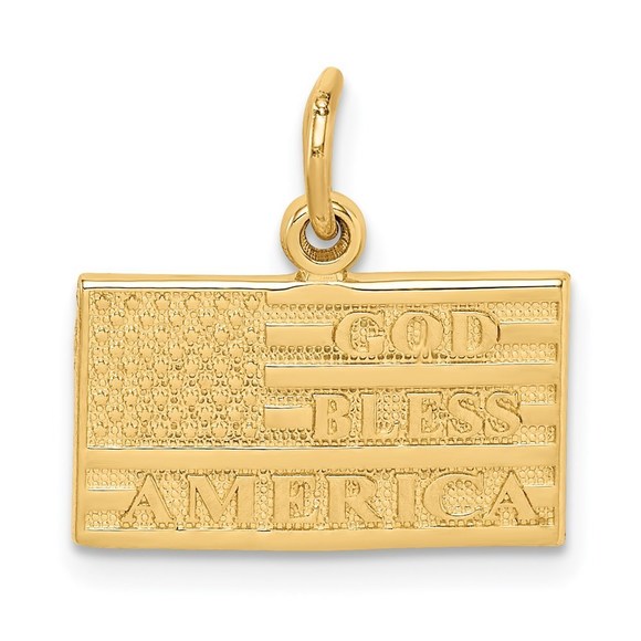 14k Yellow Gold Patriotic God Bless America Flag Necklace...